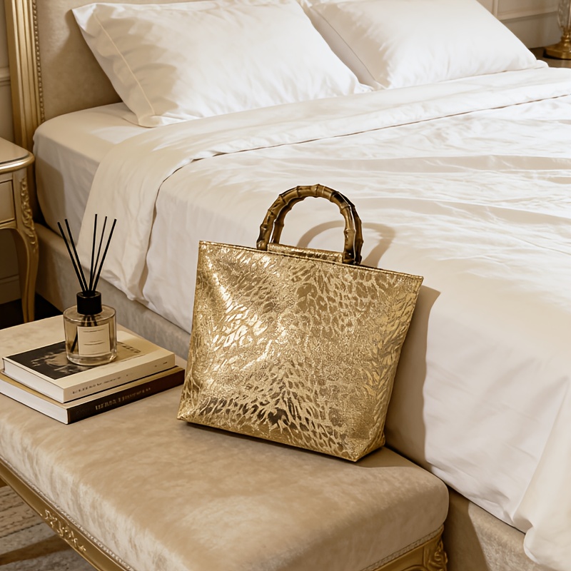 Luxury Bag Collection - Lichte luxe metallic gouden jacquard bladmotief