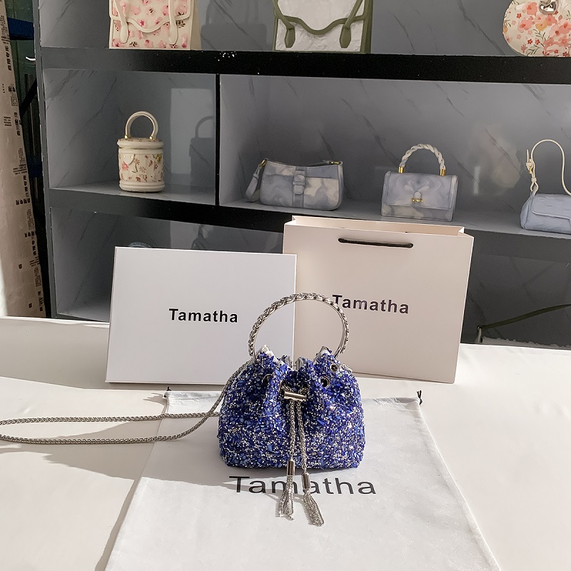Luxury Bags Blue - Luxe blauwe stenen emmertas glitter strass